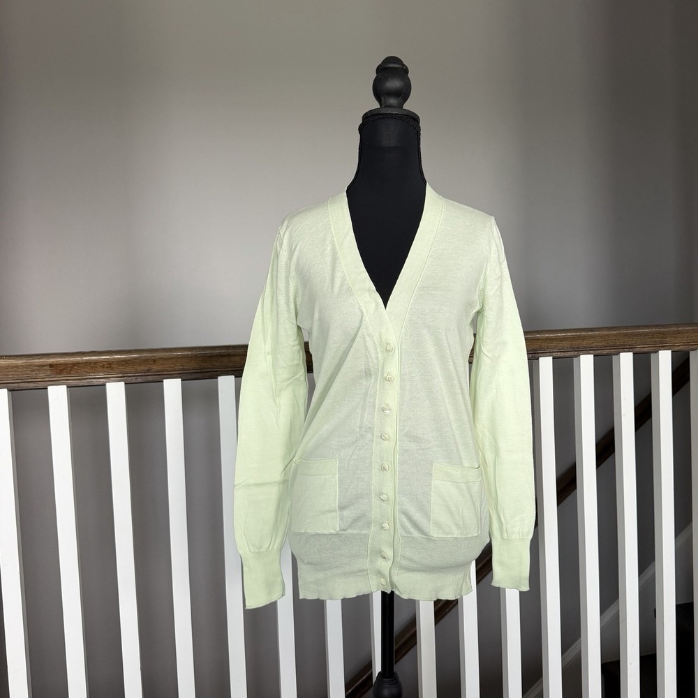 J Crew Vtg Cotton Schoolboy Long Sleeve Cardigan Small Green 90s Y2K Preppy
